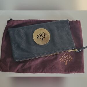 Black Leather Fold Over Clutch